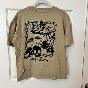 Taco Tuesday Womens Tan Oversized Cropped Y2K Cholo Graphic Born 2 Win T Shirt S